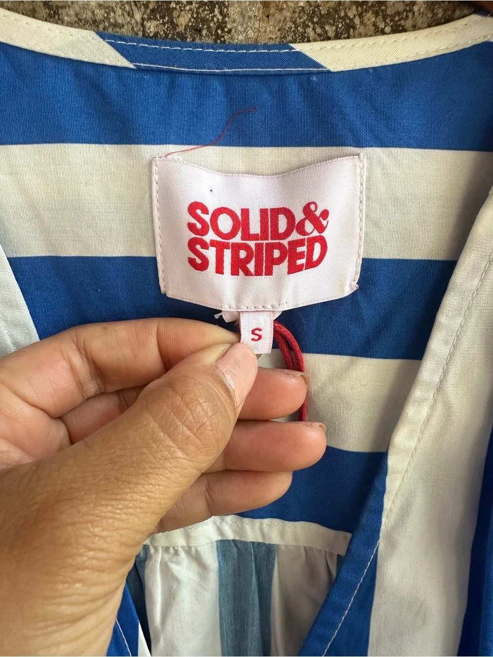 SOLID & STRIPED Blue & White Striped Midi Delilah v neck Cotton Dress w/pockets - Picture 5 of 10